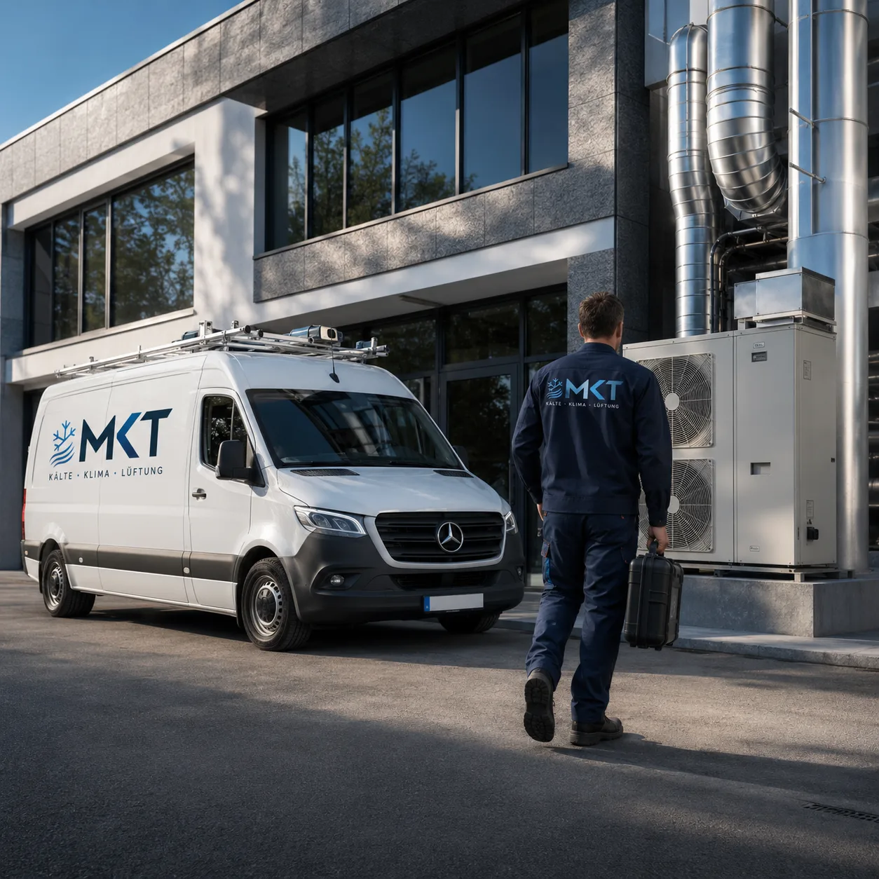 MKT Kälte Klima Lüftung Service am modernen Gewerbegebäude