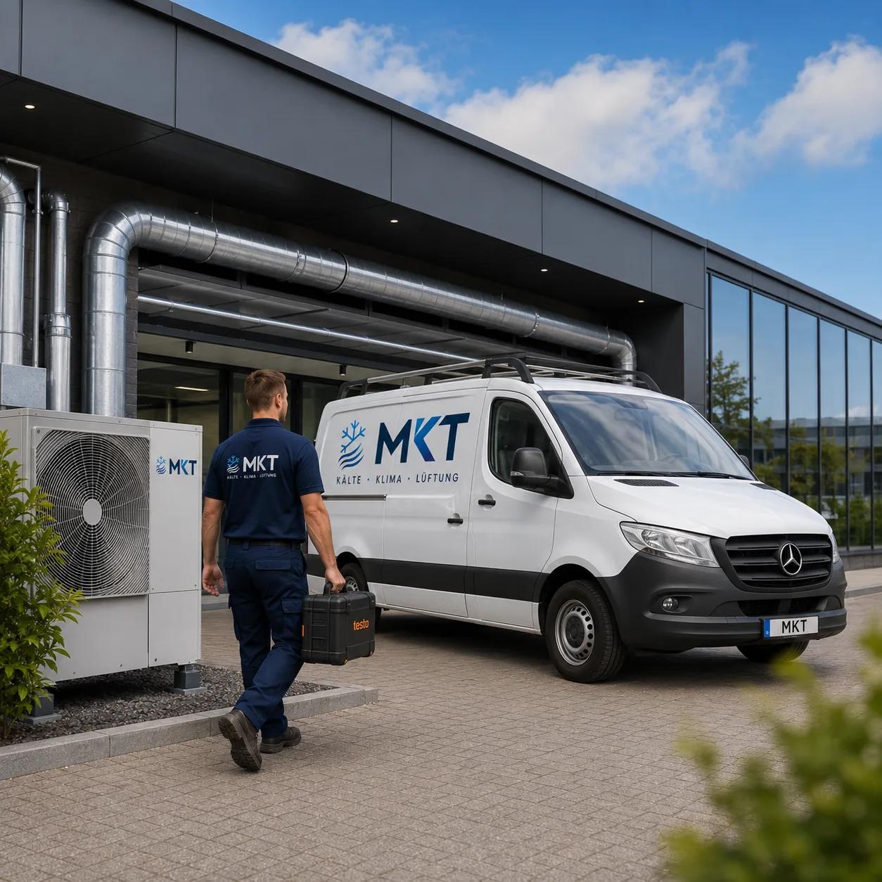 Moderne Wärmepumpe und energieeffiziente Gebäudetechnik mit möglicher Förderung